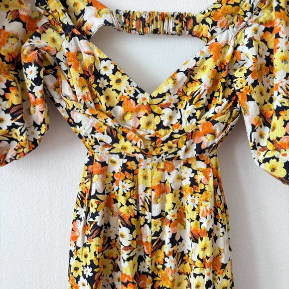 Free People Amy Printed Puff Sleeve Cutout Jumpsuit - Picture 5 of 9